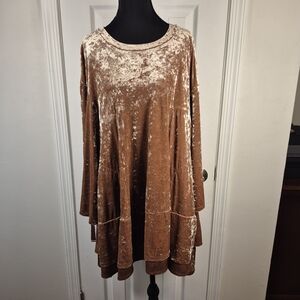 We Are HAH Crushed Velvet Babydoll Mini Dress M Brown Bronze Whimsigoth Tunic